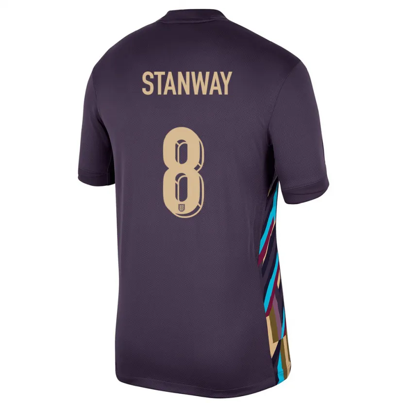 Danxen Bambino Maglia Inghilterra Georgia Stanway #8 Uvetta Scura Kit Gara Away 24-26 Maglietta