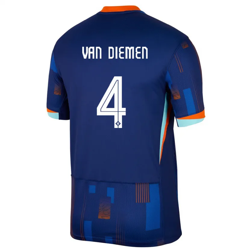 Danxen Bambino Maglia Paesi Bassi Samantha Van Diemen #4 Blu Kit Gara Away 24-26 Maglietta