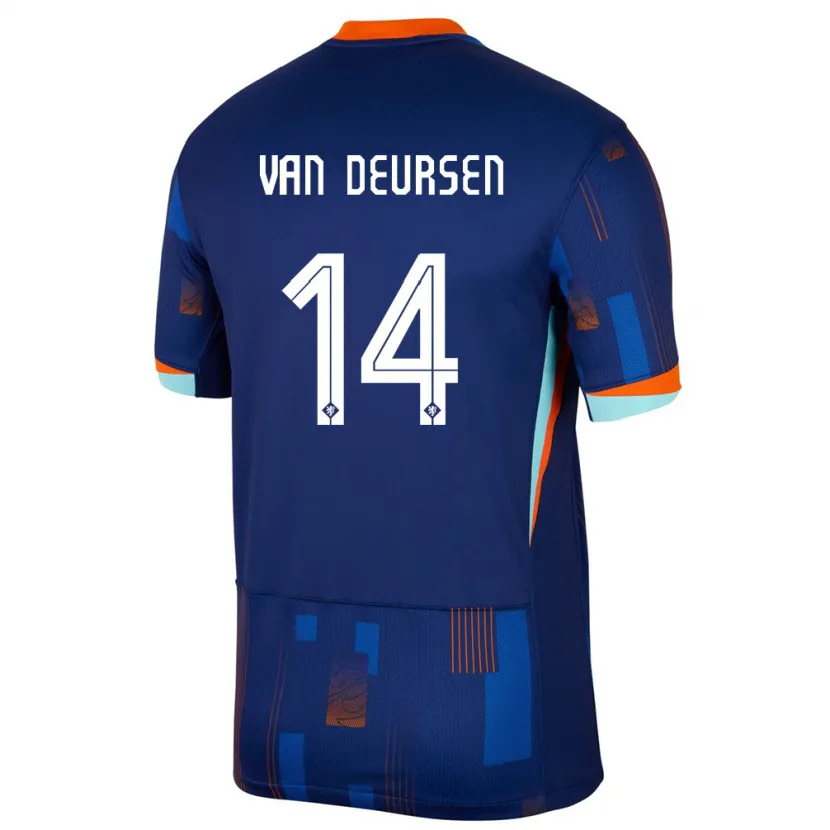 Danxen Bambino Maglia Paesi Bassi Eva Van Deursen #14 Blu Kit Gara Away 24-26 Maglietta