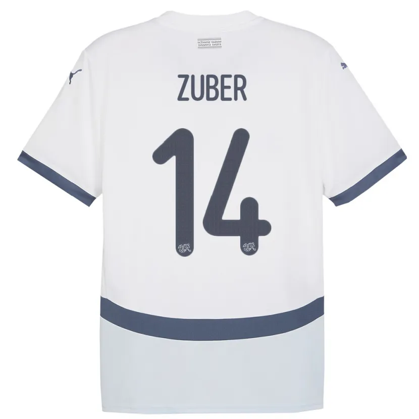 Danxen Bambino Maglia Svizzera Steven Zuber #14 Bianco Kit Gara Away 24-26 Maglietta