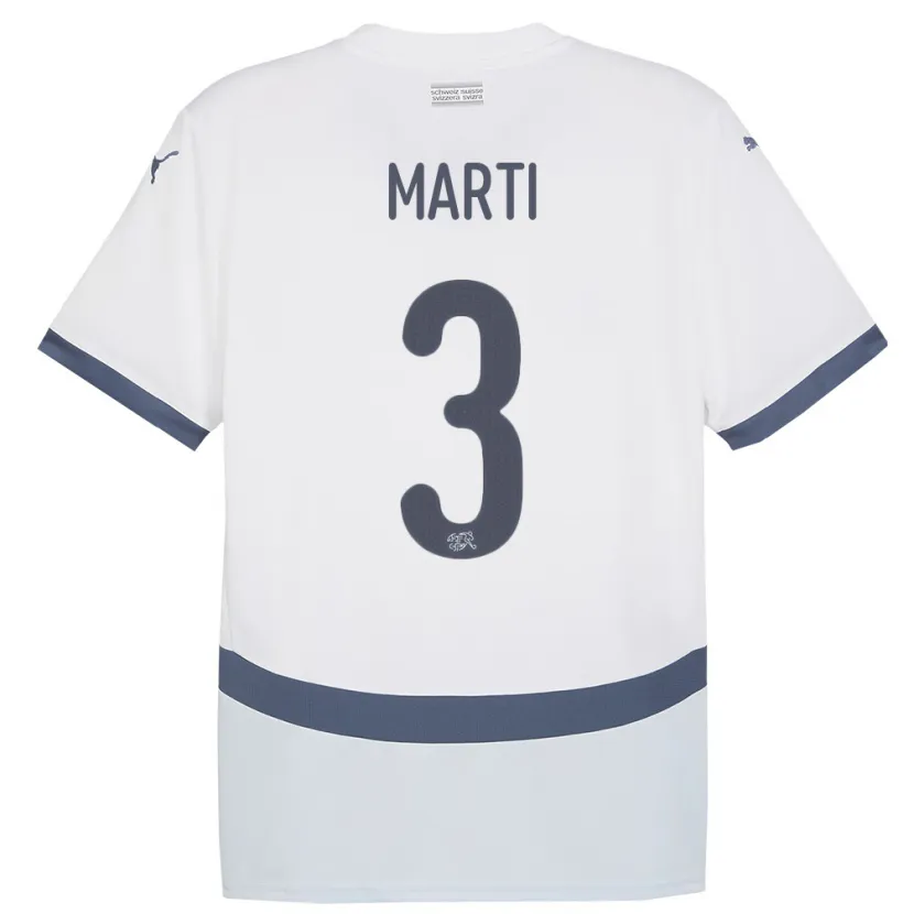 Danxen Bambino Maglia Svizzera Lara Marti #3 Bianco Kit Gara Away 24-26 Maglietta