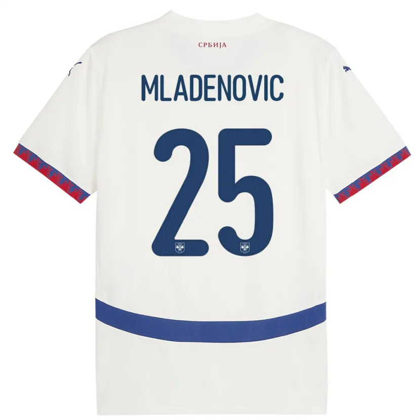 Danxen Bambino Maglia Serbia Filip Mladenovic #25 Bianco Kit Gara Away 24-26 Maglietta