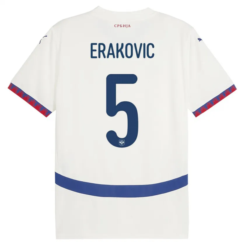 Danxen Bambino Maglia Serbia Strahinja Erakovic #5 Bianco Kit Gara Away 24-26 Maglietta