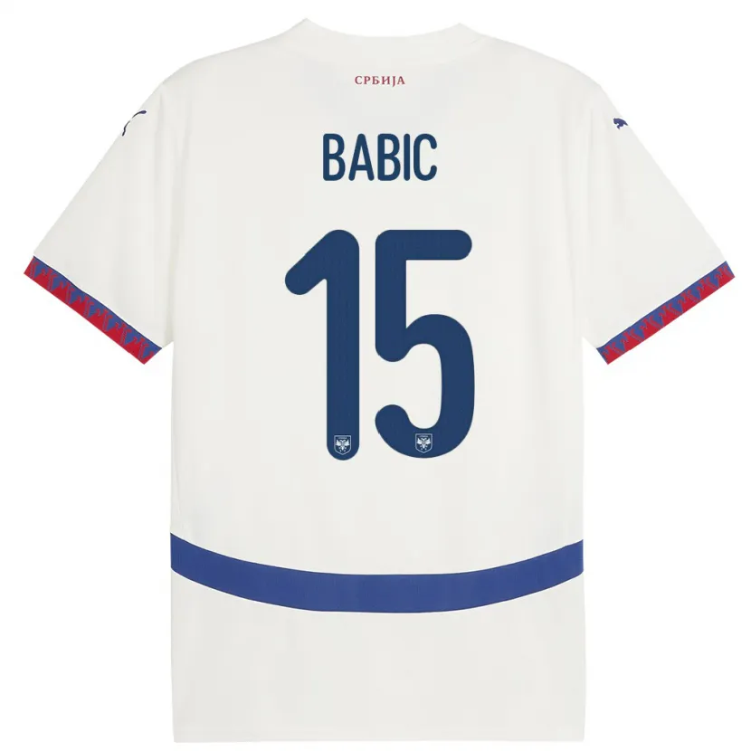 Danxen Bambino Maglia Serbia Srdjan Babic #15 Bianco Kit Gara Away 24-26 Maglietta