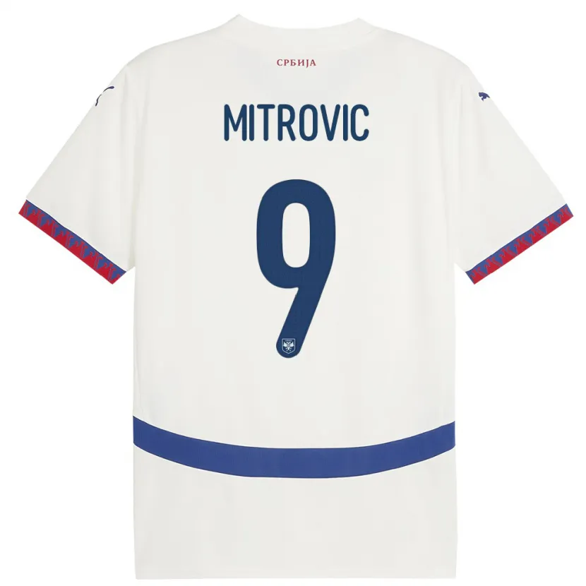Danxen Bambino Maglia Serbia Aleksandar Mitrovic #9 Bianco Kit Gara Away 24-26 Maglietta