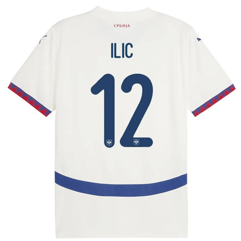 Danxen Bambino Maglia Serbia Marko Ilic #12 Bianco Kit Gara Away 24-26 Maglietta
