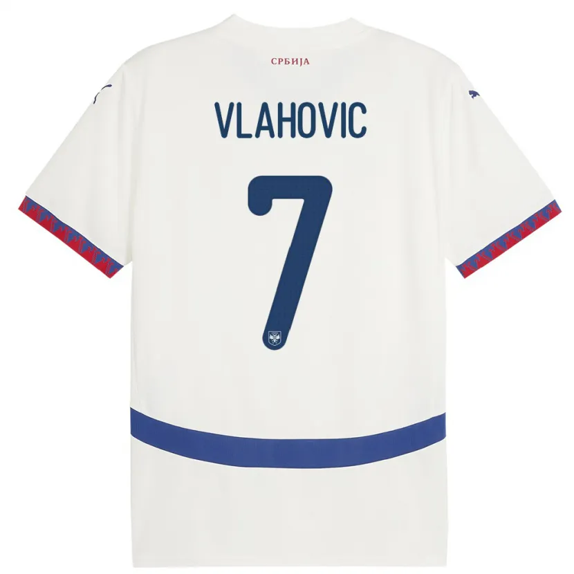 Danxen Bambino Maglia Serbia Dusan Vlahovic #7 Bianco Kit Gara Away 24-26 Maglietta