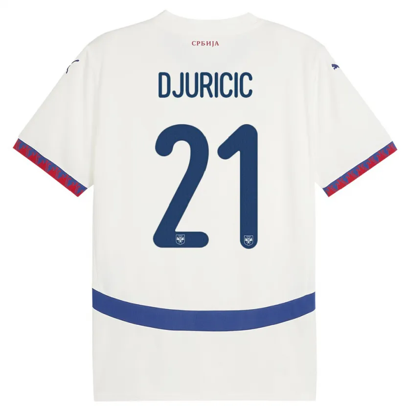 Danxen Bambino Maglia Serbia Filip Djuricic #21 Bianco Kit Gara Away 24-26 Maglietta