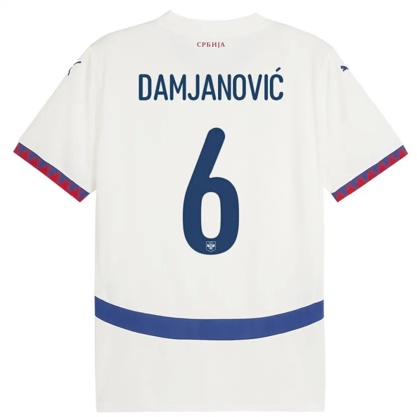 Danxen Bambino Maglia Serbia Nevena Damjanovic #6 Bianco Kit Gara Away 24-26 Maglietta