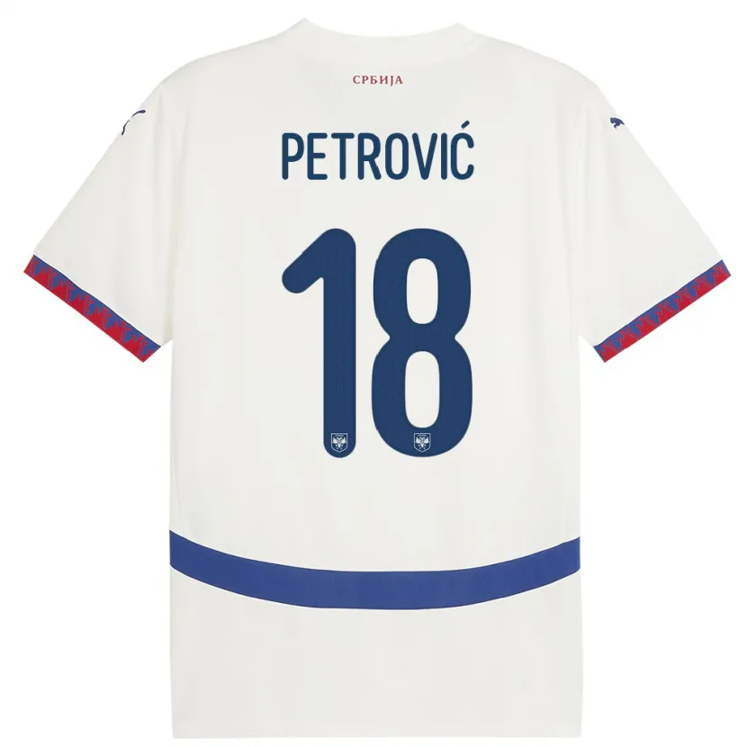 Danxen Bambino Maglia Serbia Emilija Petrovic #18 Bianco Kit Gara Away 24-26 Maglietta