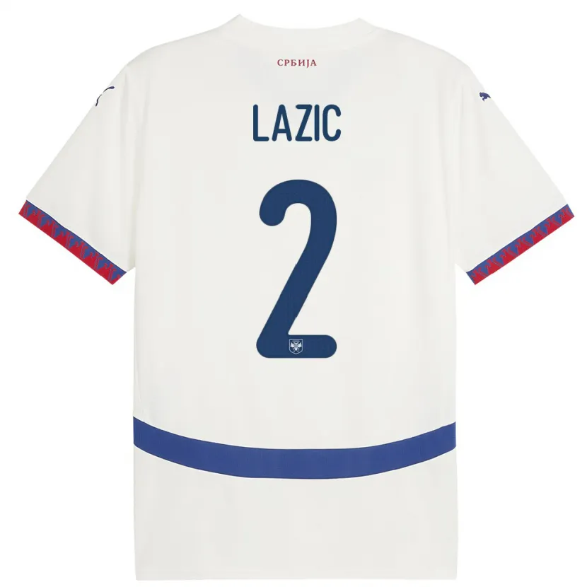 Danxen Bambino Maglia Serbia Uros Lazic #2 Bianco Kit Gara Away 24-26 Maglietta