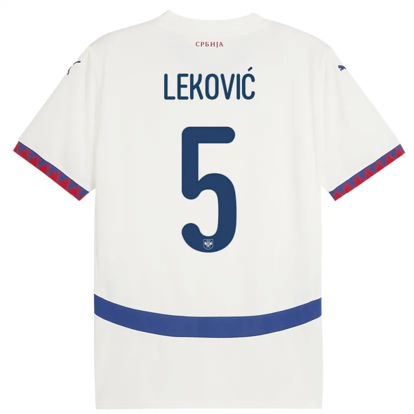 Danxen Bambino Maglia Serbia Stefan Lekovic #5 Bianco Kit Gara Away 24-26 Maglietta