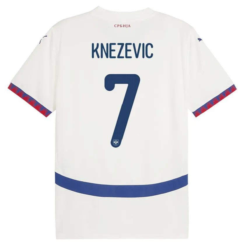 Danxen Bambino Maglia Serbia Nikola Knezevic #7 Bianco Kit Gara Away 24-26 Maglietta