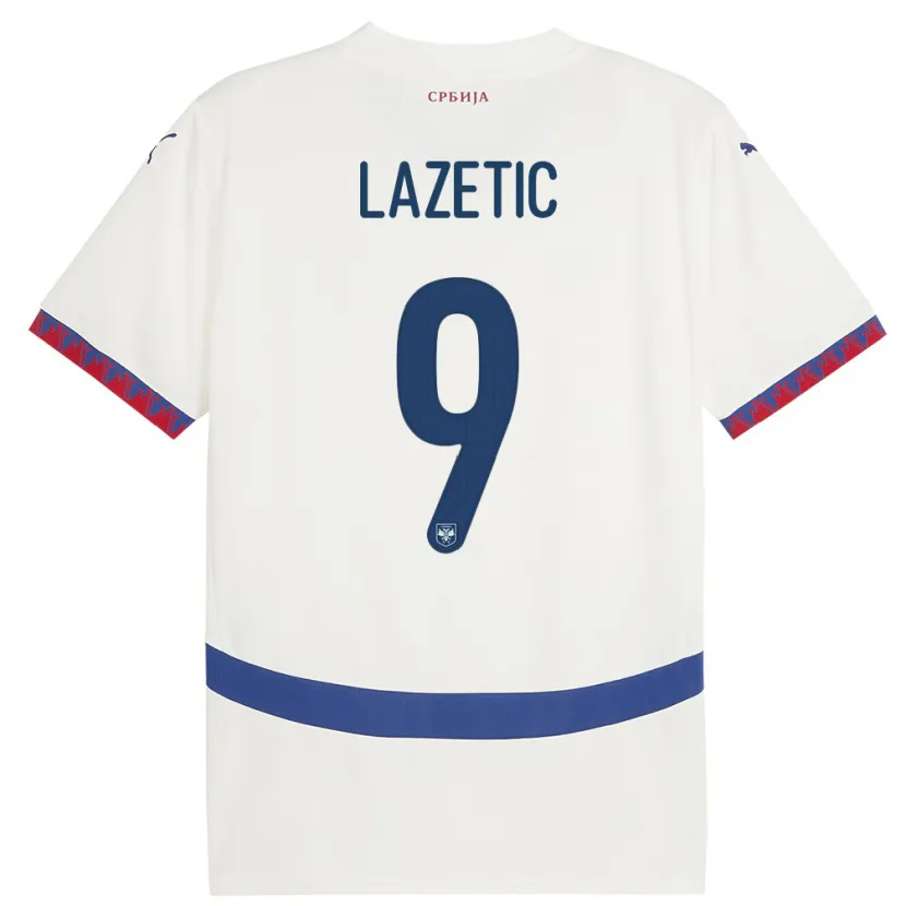 Danxen Bambino Maglia Serbia Marko Lazetic #9 Bianco Kit Gara Away 24-26 Maglietta