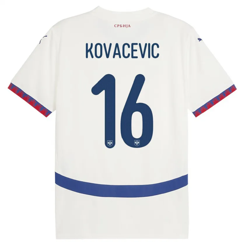 Danxen Bambino Maglia Serbia Bojan Kovacevic #16 Bianco Kit Gara Away 24-26 Maglietta