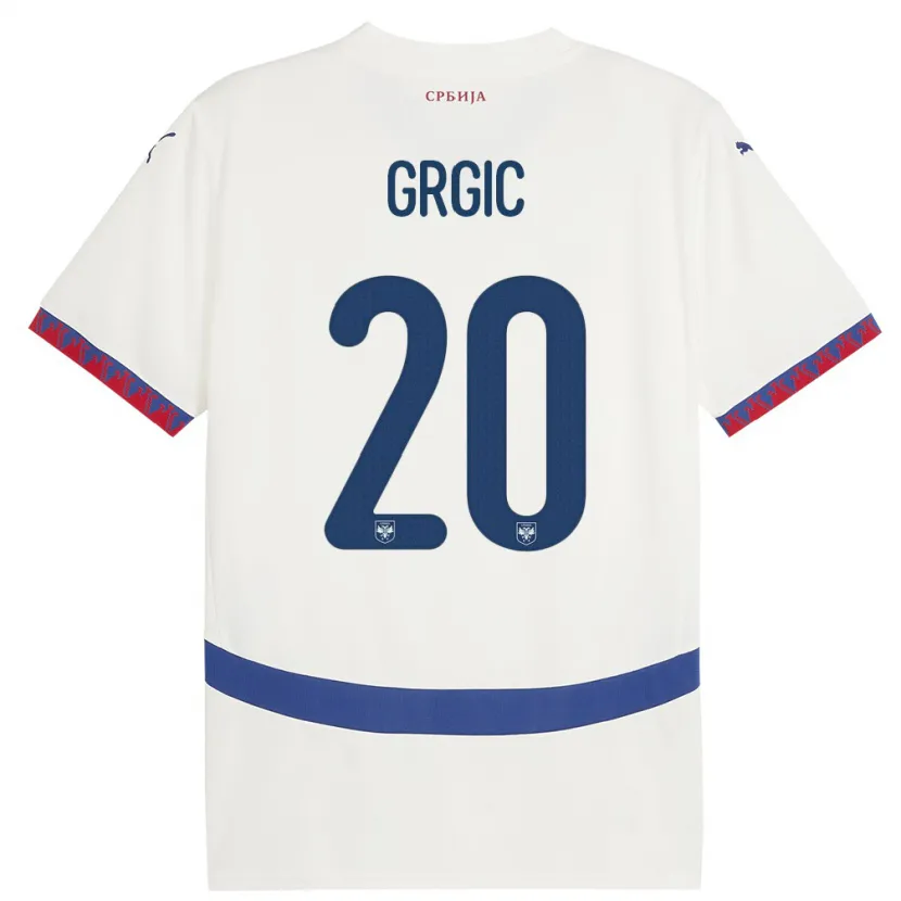 Danxen Bambino Maglia Serbia Dario Grgic #20 Bianco Kit Gara Away 24-26 Maglietta