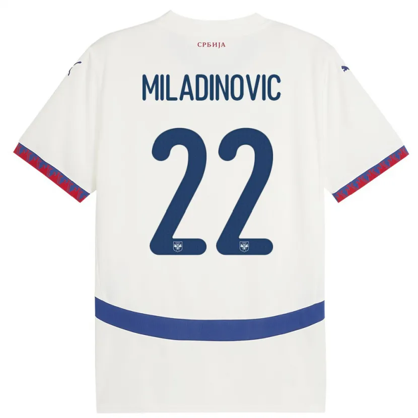 Danxen Bambino Maglia Serbia Igor Miladinovic #22 Bianco Kit Gara Away 24-26 Maglietta