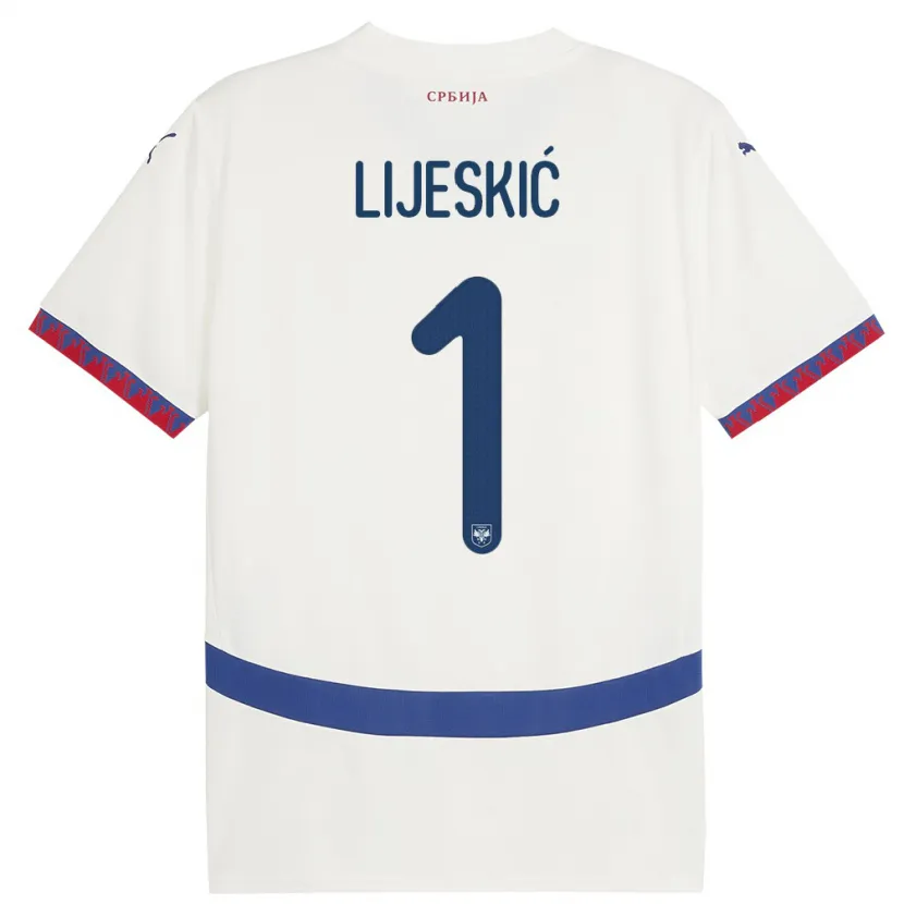Danxen Bambino Maglia Serbia Luka Lijeskic #1 Bianco Kit Gara Away 24-26 Maglietta
