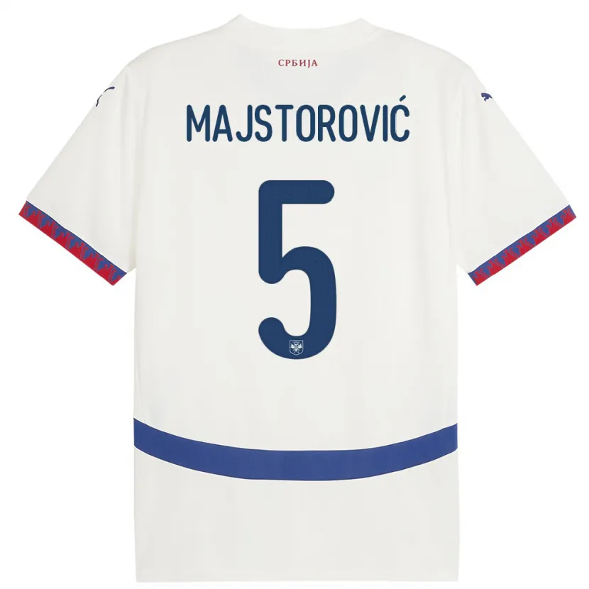 Danxen Bambino Maglia Serbia Milan Majstorovic #5 Bianco Kit Gara Away 24-26 Maglietta