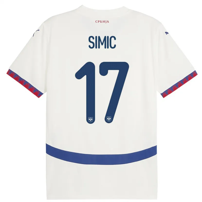 Danxen Bambino Maglia Serbia Jan Carlo Simic #17 Bianco Kit Gara Away 24-26 Maglietta