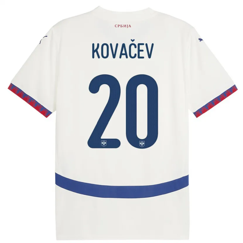 Danxen Bambino Maglia Serbia Milan Kovacev #20 Bianco Kit Gara Away 24-26 Maglietta