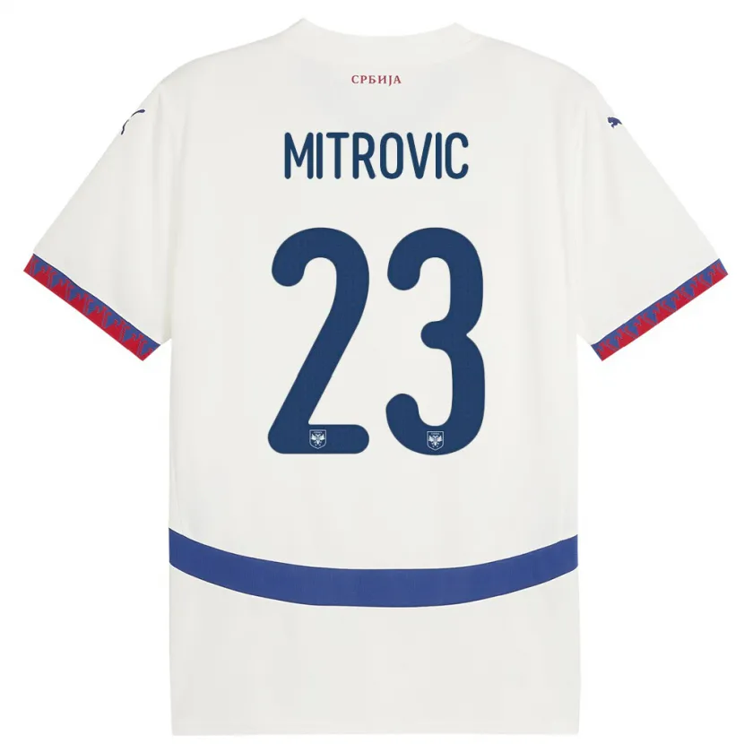 Danxen Bambino Maglia Serbia Vuk Mitrovic #23 Bianco Kit Gara Away 24-26 Maglietta