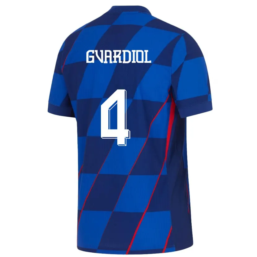 Danxen Bambino Maglia Croazia Josko Gvardiol #4 Blu Kit Gara Away 24-26 Maglietta