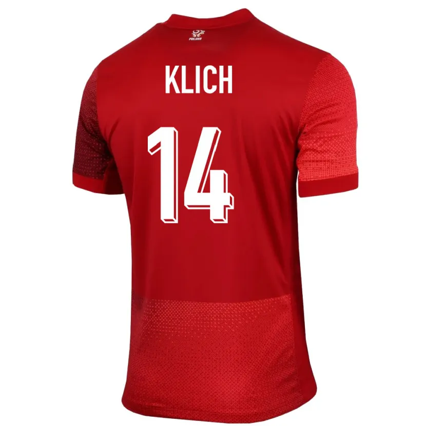 Danxen Bambino Maglia Polonia Mateusz Klich #14 Rosso Kit Gara Away 24-26 Maglietta