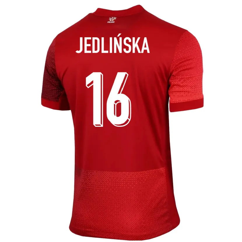 Danxen Bambino Maglia Polonia Klaudia Jedlinska #16 Rosso Kit Gara Away 24-26 Maglietta
