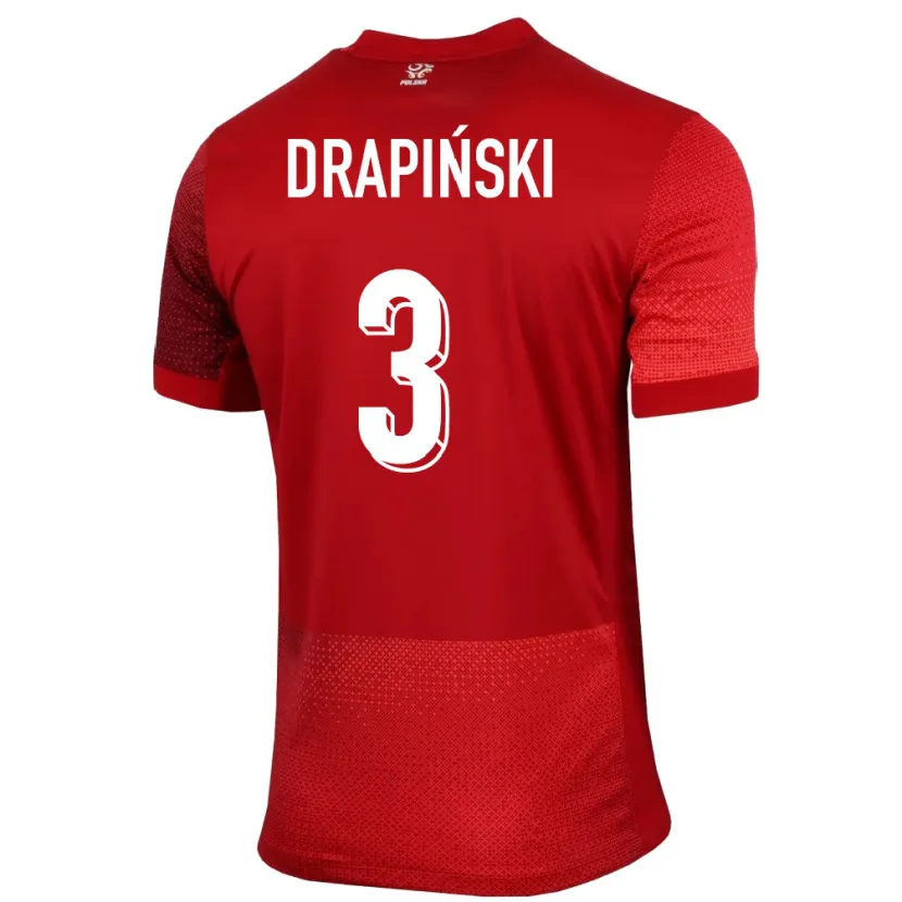 Danxen Bambino Maglia Polonia Igor Drapinski #3 Rosso Kit Gara Away 24-26 Maglietta