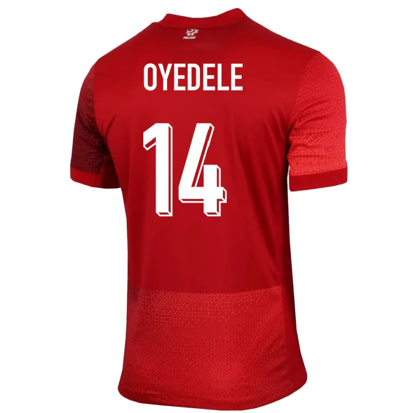 Danxen Bambino Maglia Polonia Maximillian Oyedele #14 Rosso Kit Gara Away 24-26 Maglietta