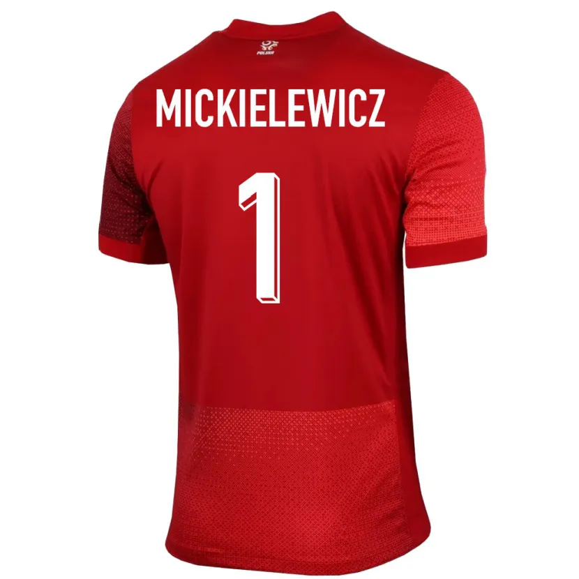 Danxen Bambino Maglia Polonia Aleksander Mickielewicz #1 Rosso Kit Gara Away 24-26 Maglietta