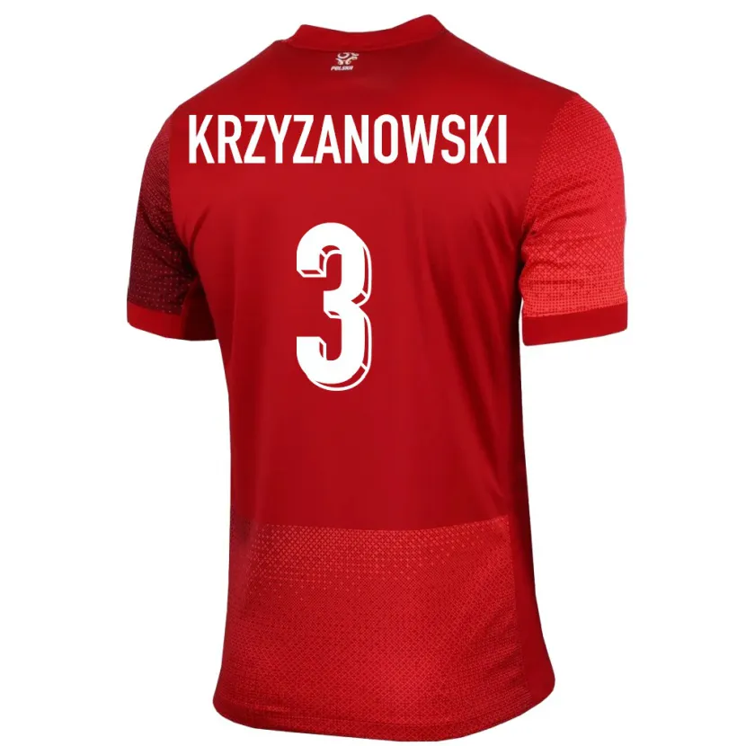 Danxen Bambino Maglia Polonia Jakub Krzyzanowski #3 Rosso Kit Gara Away 24-26 Maglietta