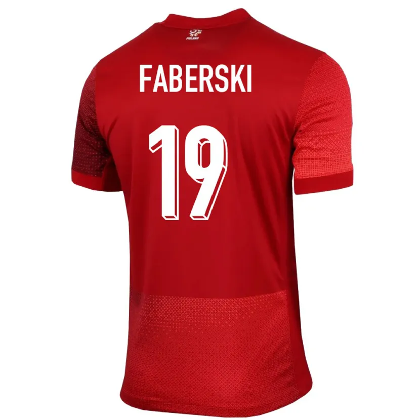 Danxen Bambino Maglia Polonia Jan Faberski #19 Rosso Kit Gara Away 24-26 Maglietta