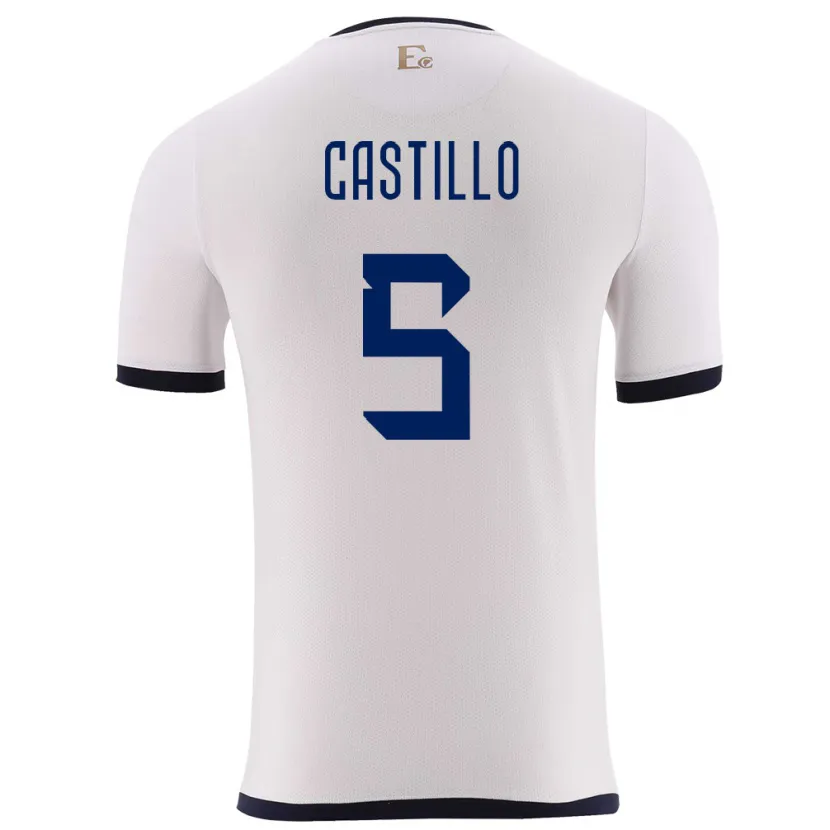 Danxen Bambino Maglia Ecuador Denil Castillo #5 Bianco Kit Gara Away 24-26 Maglietta