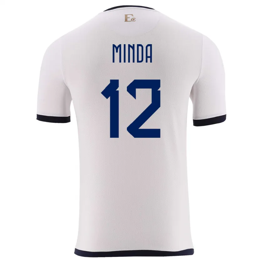 Danxen Bambino Maglia Ecuador Ethan Minda #12 Bianco Kit Gara Away 24-26 Maglietta