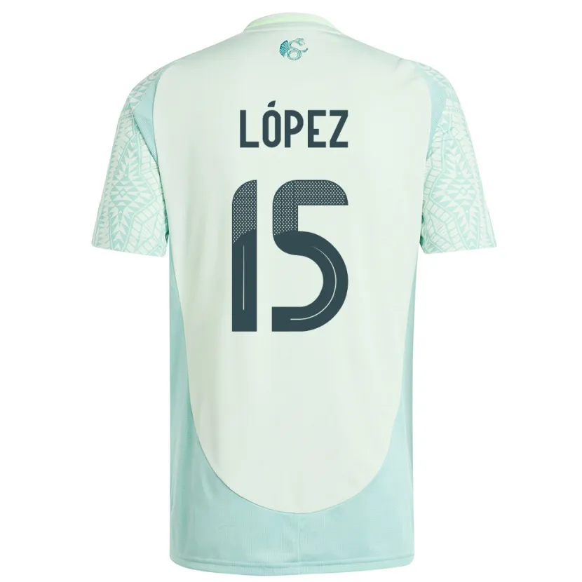 Danxen Bambino Maglia Messico Everardo Lopez #15 Lino Verde Kit Gara Away 24-26 Maglietta