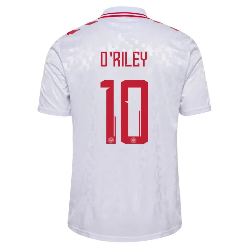 Danxen Bambino Maglia Danimarca Matt O'riley #10 Bianco Kit Gara Away 24-26 Maglietta