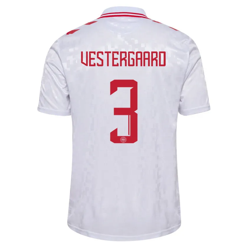 Danxen Bambino Maglia Danimarca Jannik Vestergaard #3 Bianco Kit Gara Away 24-26 Maglietta