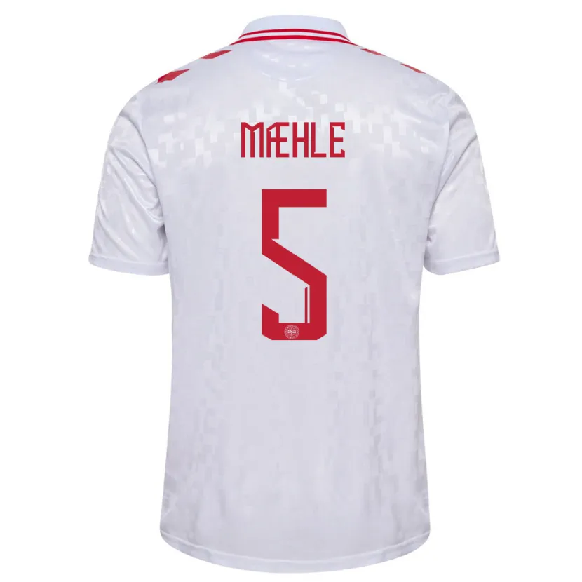 Danxen Bambino Maglia Danimarca Joakim Maehle #5 Bianco Kit Gara Away 24-26 Maglietta