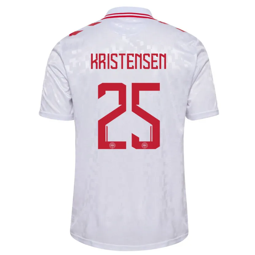 Danxen Bambino Maglia Danimarca Rasmus Kristensen #25 Bianco Kit Gara Away 24-26 Maglietta