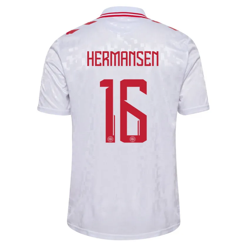 Danxen Bambino Maglia Danimarca Mads Hermansen #16 Bianco Kit Gara Away 24-26 Maglietta