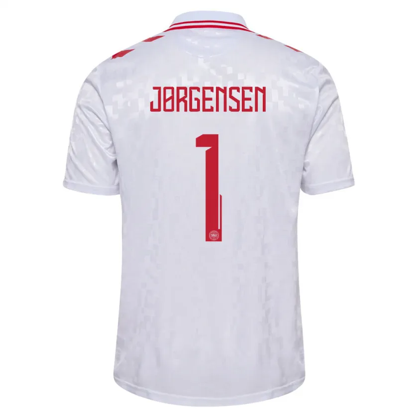 Danxen Bambino Maglia Danimarca Filip Jørgensen #1 Bianco Kit Gara Away 24-26 Maglietta