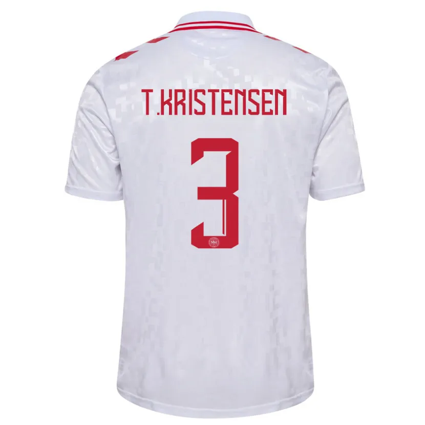 Danxen Bambino Maglia Danimarca Thomas Kristensen #3 Bianco Kit Gara Away 24-26 Maglietta