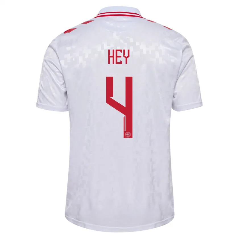 Danxen Bambino Maglia Danimarca Lucas Hey #4 Bianco Kit Gara Away 24-26 Maglietta