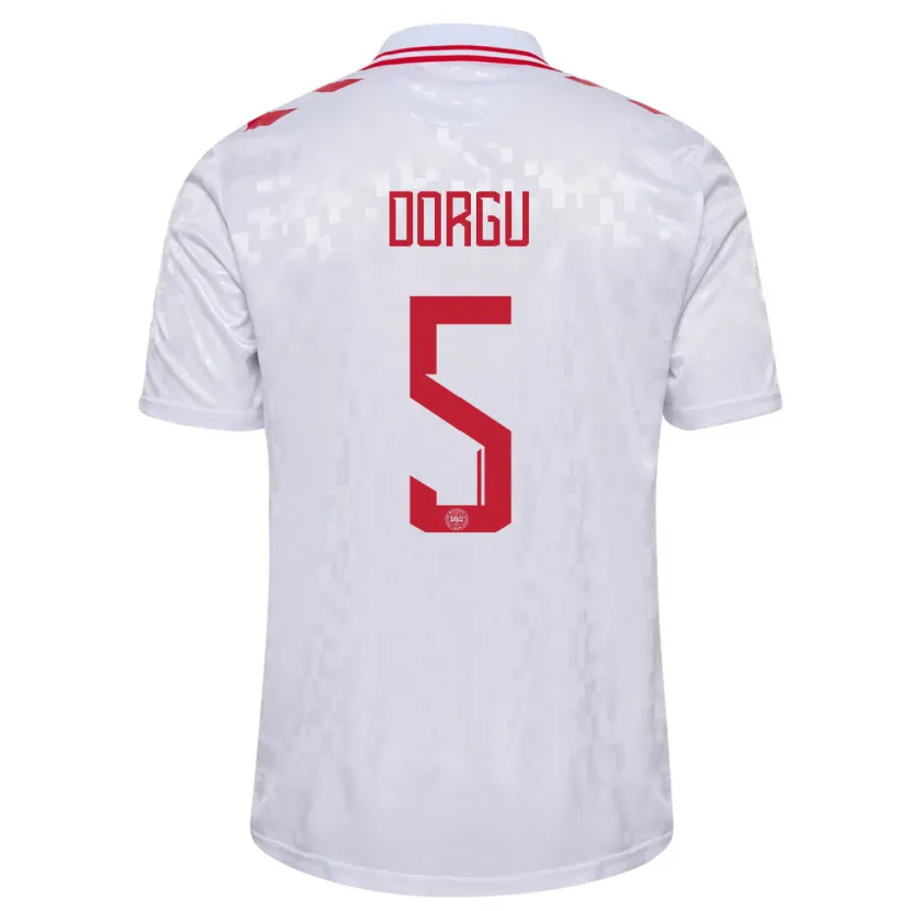 Danxen Bambino Maglia Danimarca Patrick Dorgu #5 Bianco Kit Gara Away 24-26 Maglietta