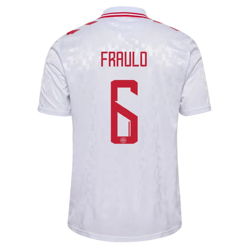 Danxen Bambino Maglia Danimarca Oscar Fraulo #6 Bianco Kit Gara Away 24-26 Maglietta