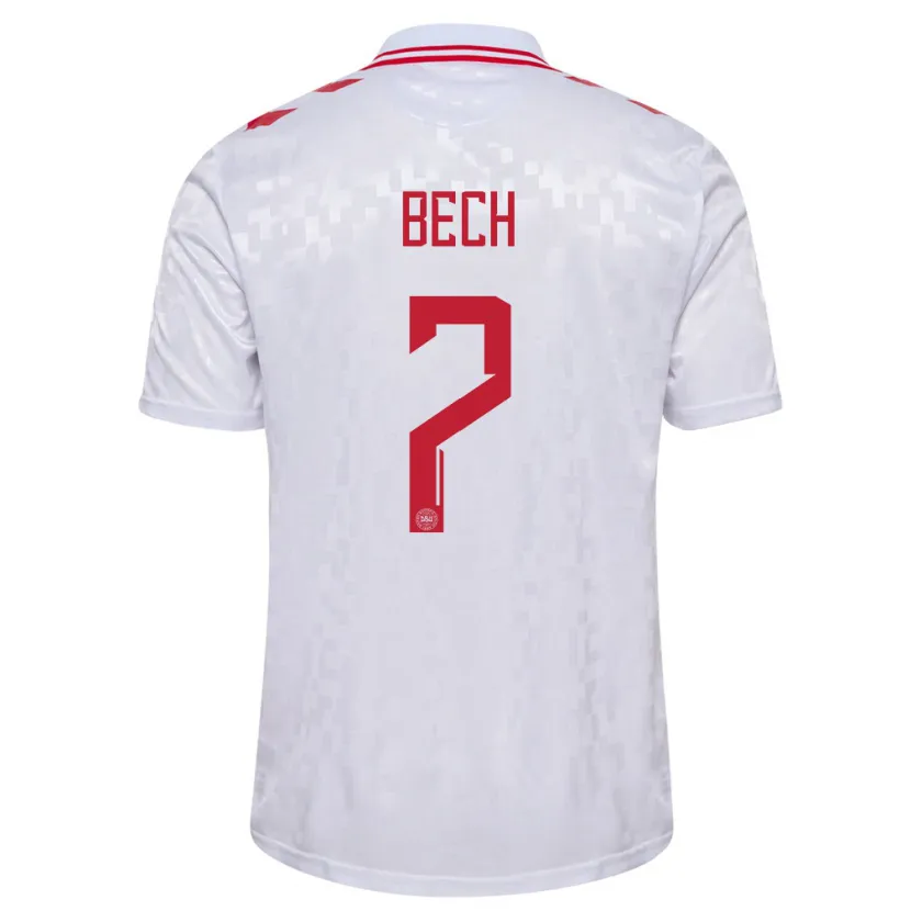 Danxen Bambino Maglia Danimarca Tobias Bech #7 Bianco Kit Gara Away 24-26 Maglietta