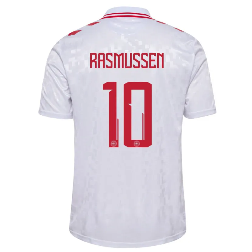 Danxen Bambino Maglia Danimarca Christian Rasmussen #10 Bianco Kit Gara Away 24-26 Maglietta