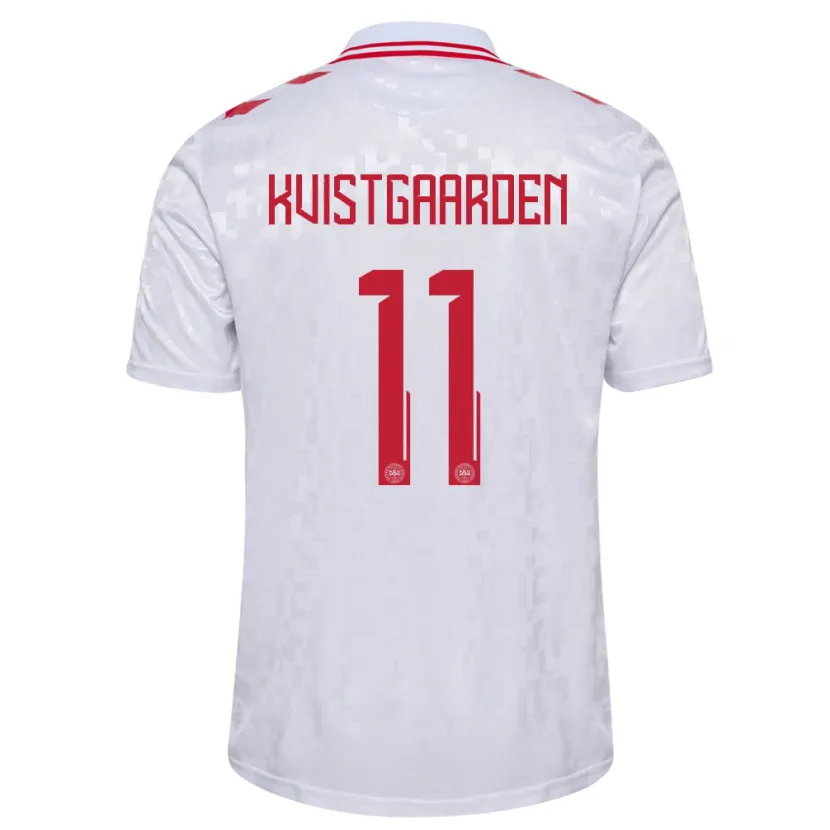 Danxen Bambino Maglia Danimarca Mathias Kvistgaarden #11 Bianco Kit Gara Away 24-26 Maglietta